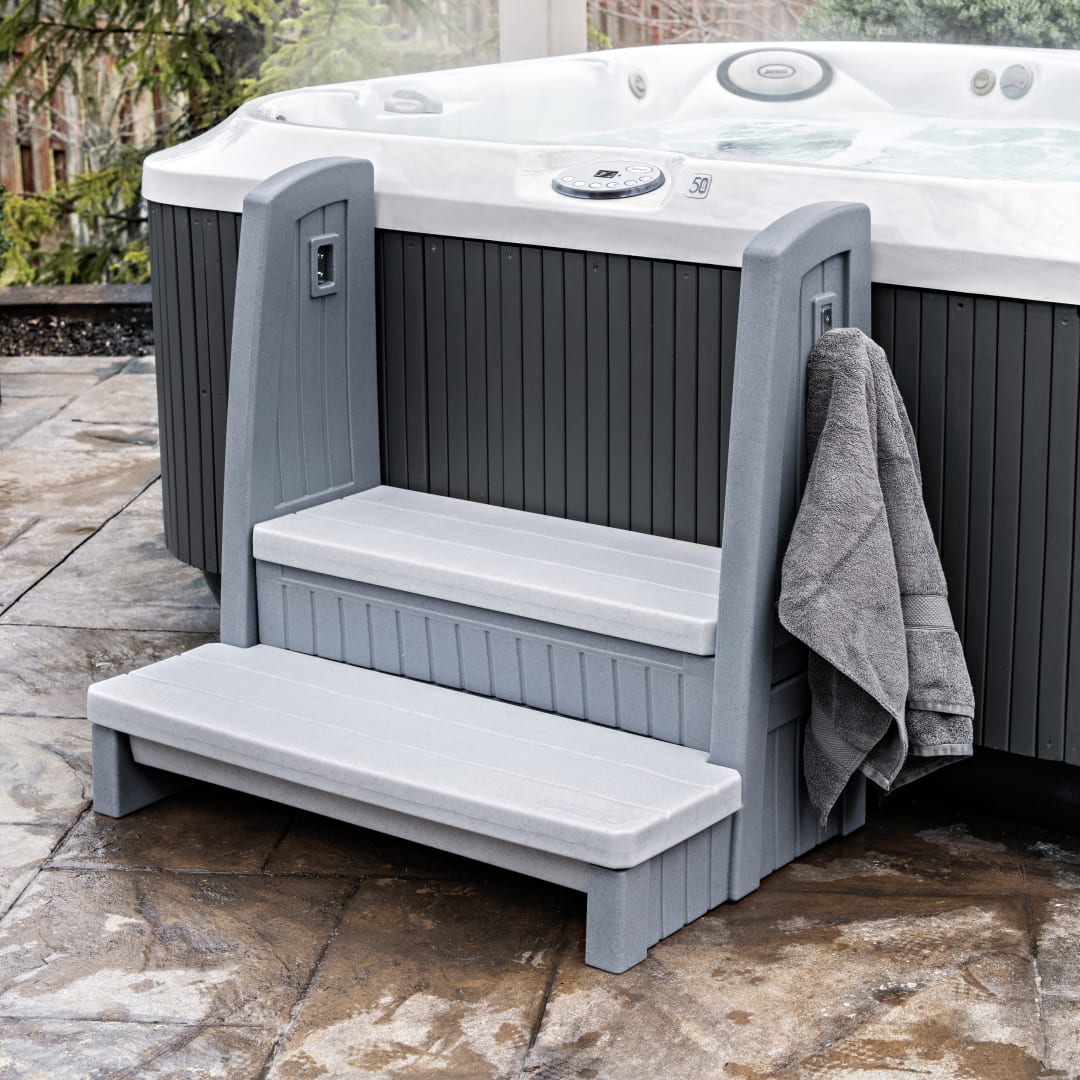 Hot tub storage steps with handrails