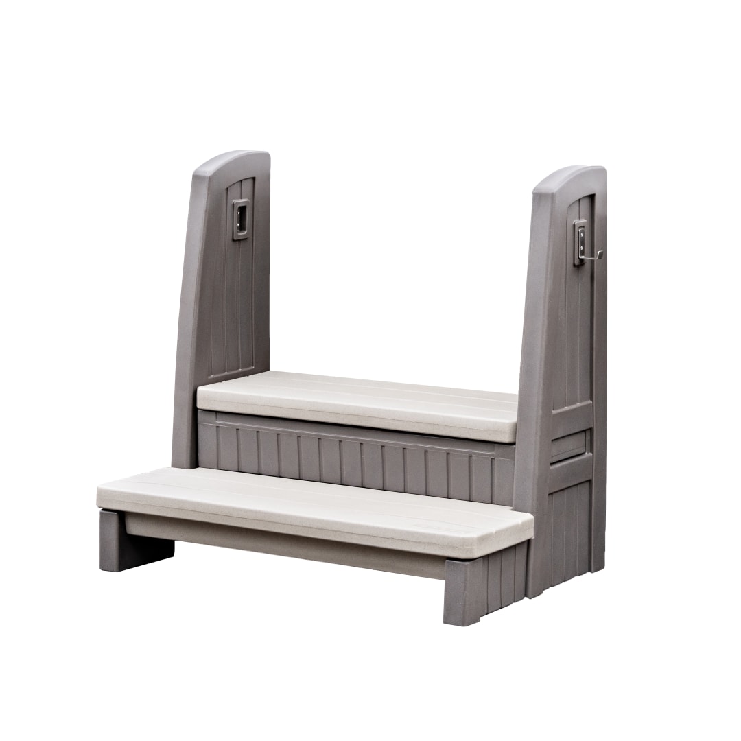 Hot tub storage steps with handrails