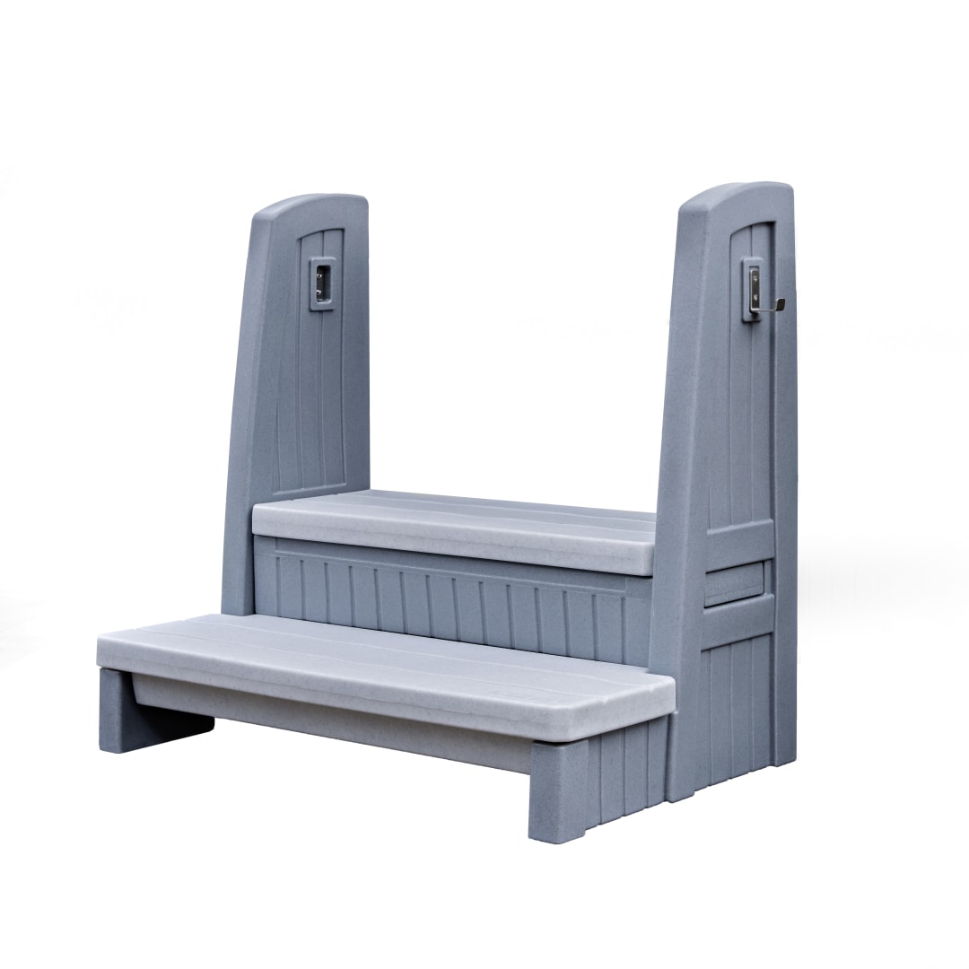 Hot tub storage steps with handrails