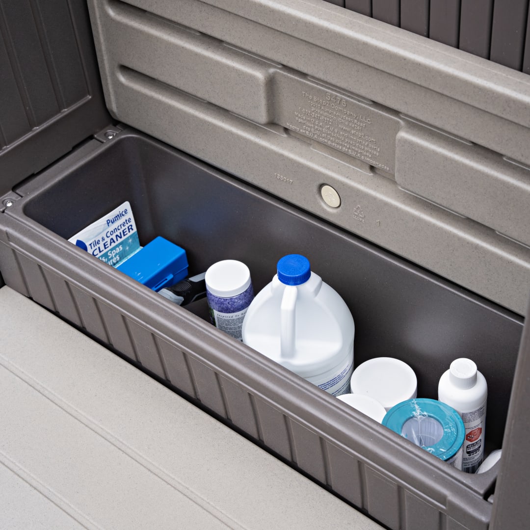 Hot tub storage steps with handrails